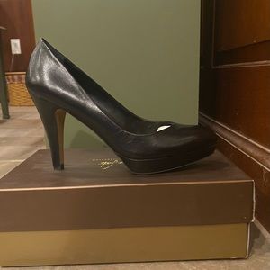 Black leather platform heels